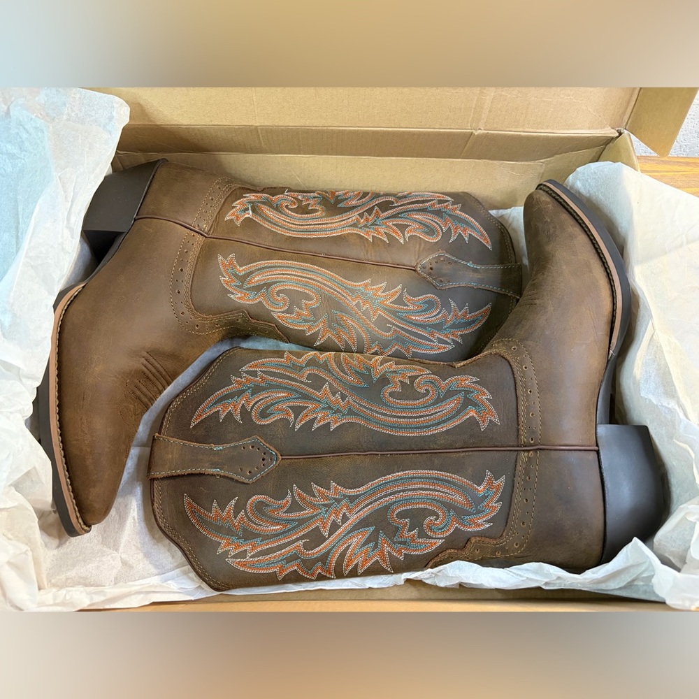 Brazos Leather Embroidered Pointed Toe Western Fashion Boots Women Sz 9.5M Used